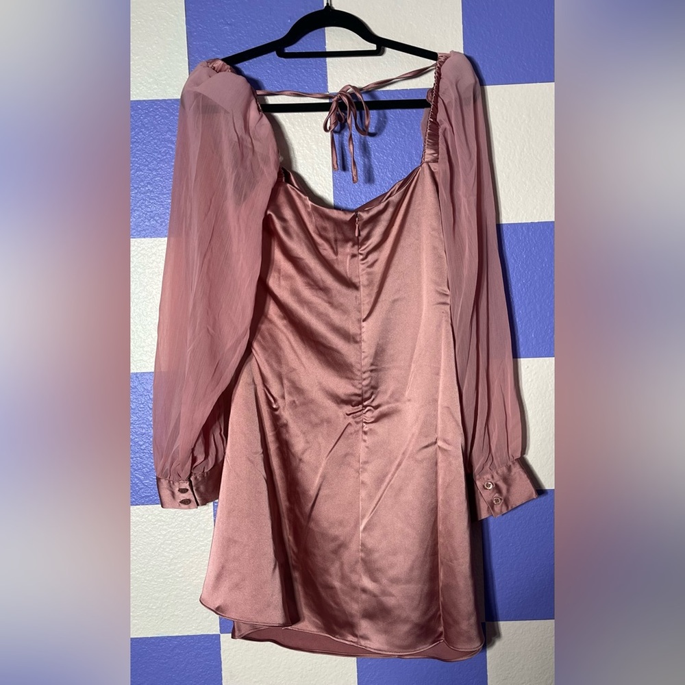 NWT WeWoreWhat Puff Sleeve Cowl Neck Long Sleeve Mini Dress in Rosewood Pink - Picture 5 of 7